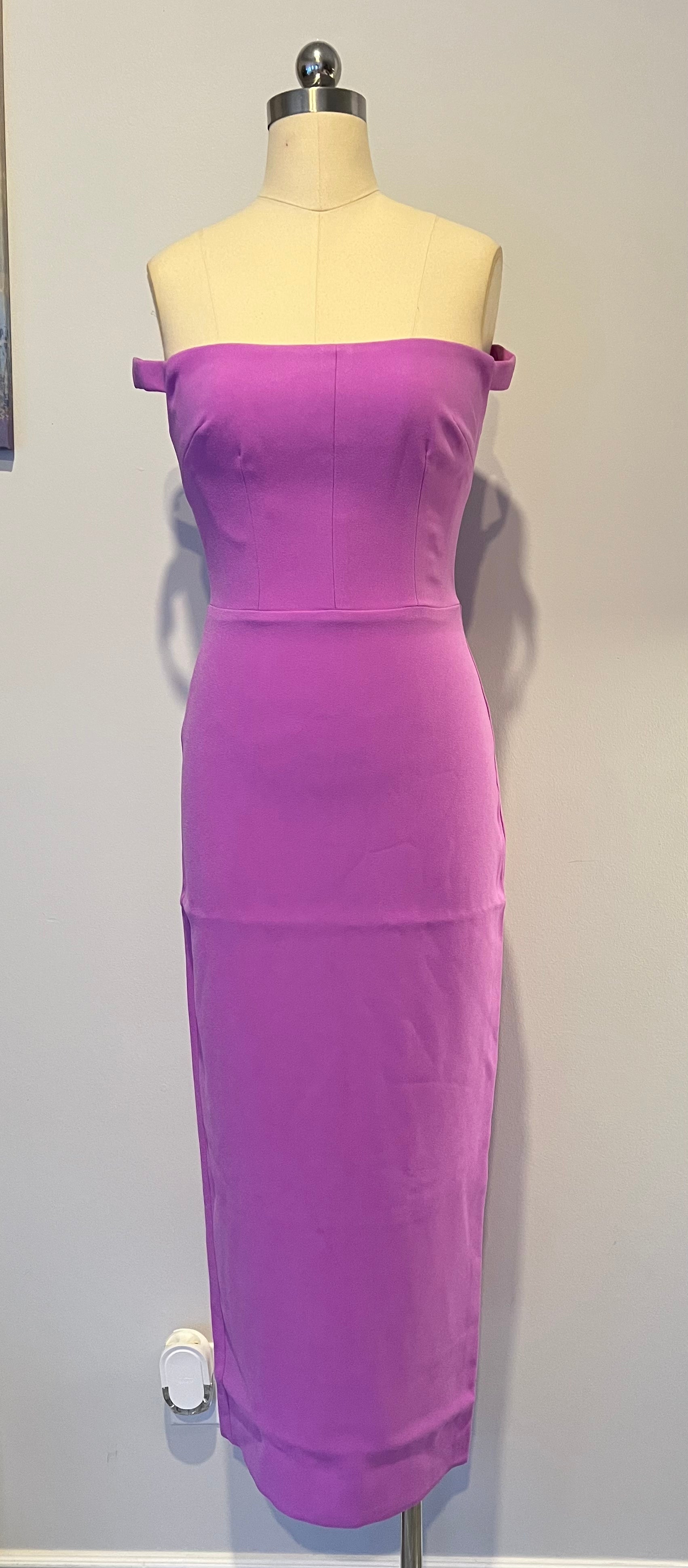 Alex Perry / Tierny Off-shoulder Midi Dress in Stretch Crepe / Size 12