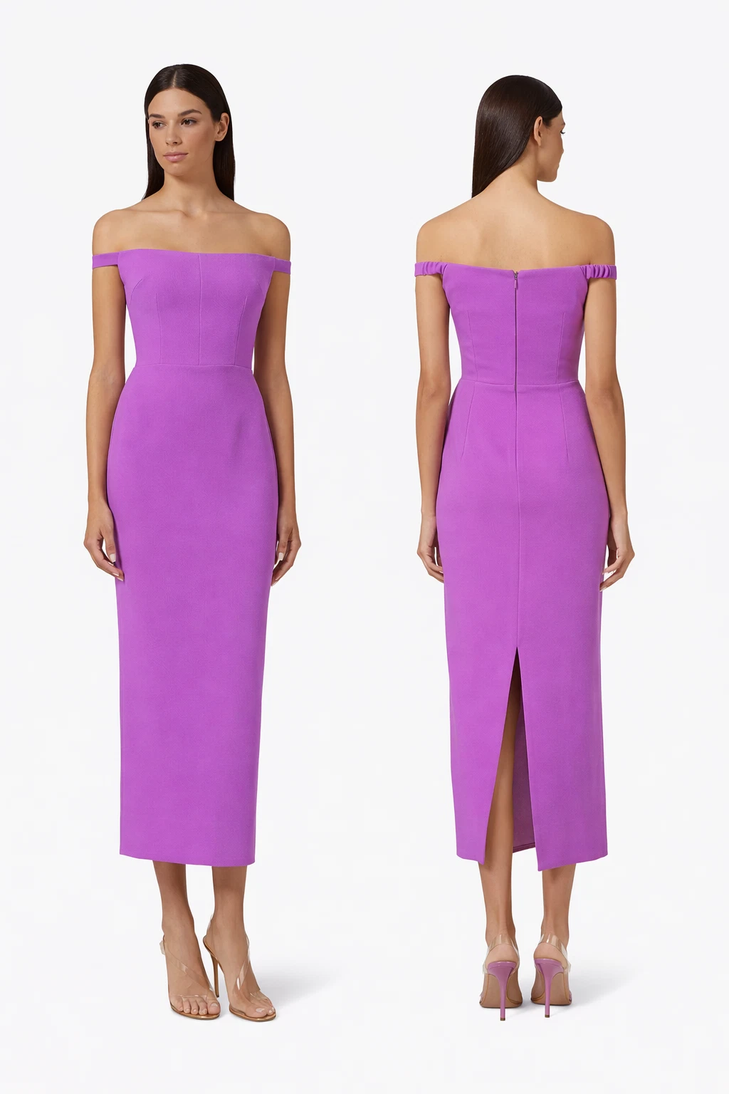 Alex Perry / Tierny Off-shoulder Midi Dress in Stretch Crepe / Size 12